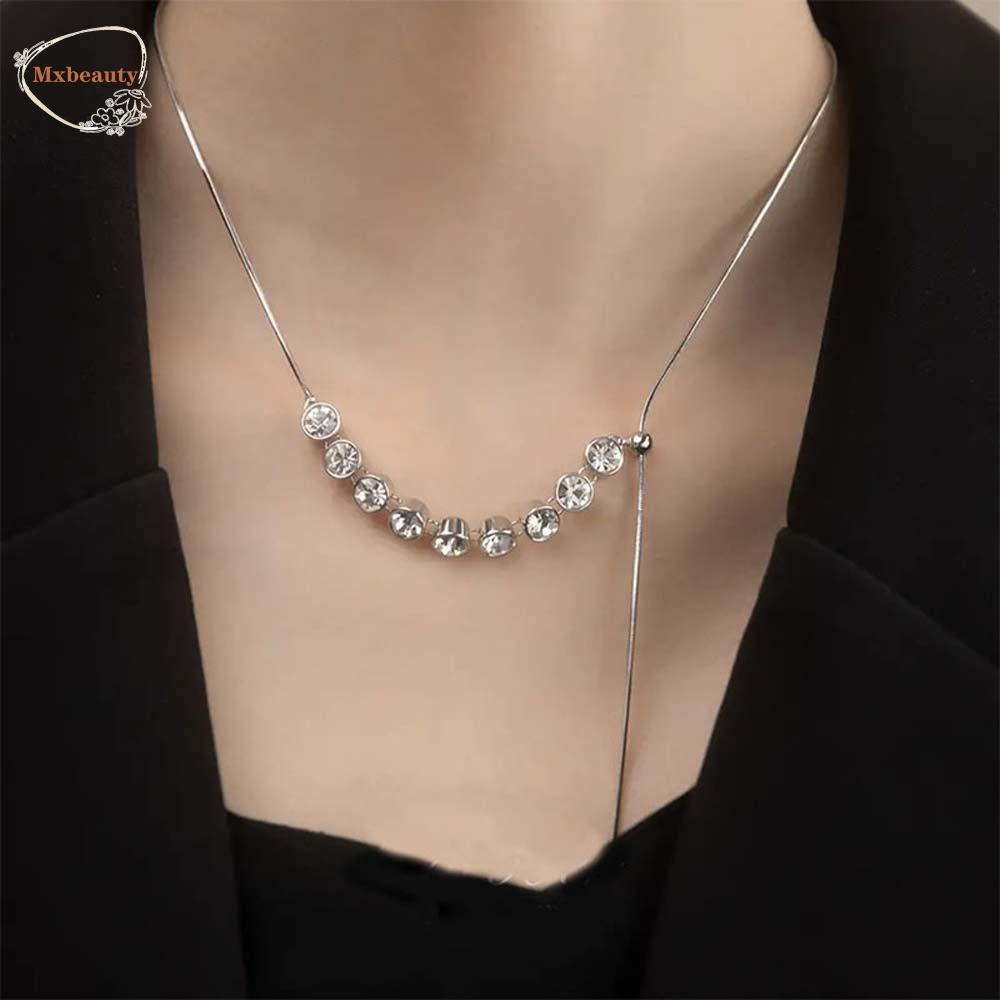 Mxbeauty Wanita Kalung Kepribadian Berlian Imitasi Mengkilap Tarik Rantai Choker Gaya Hip Hop Korea Necklace