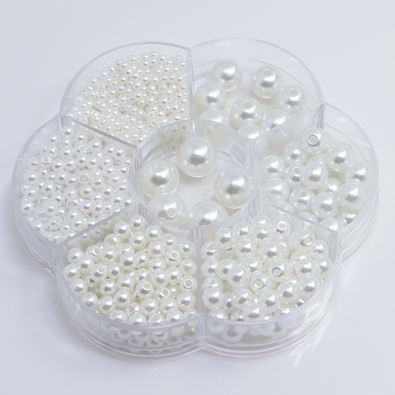 Manik-manik Plastik Bulat Putih Dengan Lubang/Mutiara Imitasi DIY Aksesoris/ Tas Shoe Nail Art Dekorasi