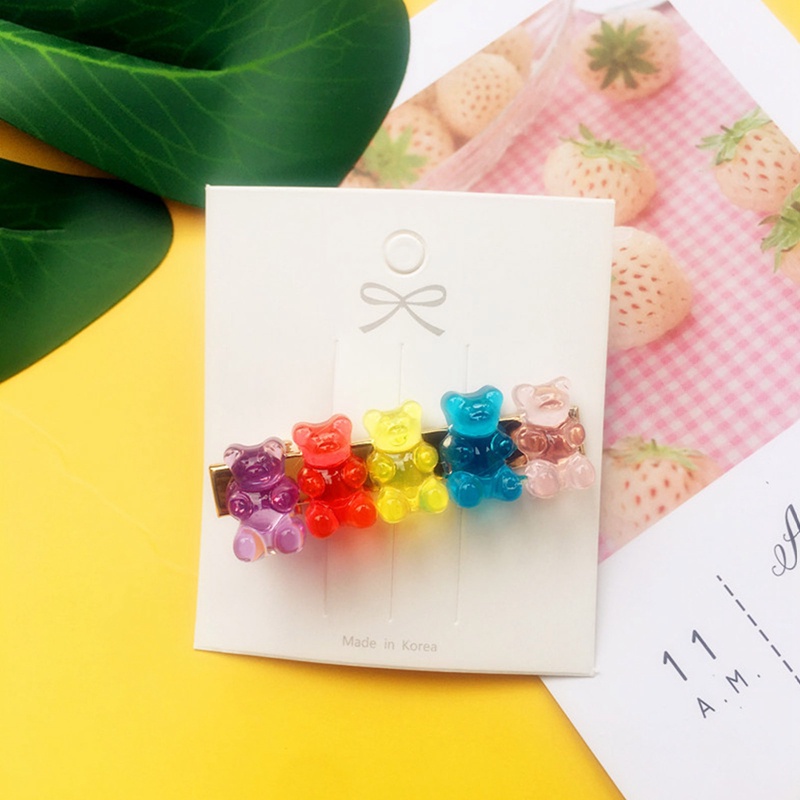 Cute Bear Candy Color Jepit Rambut Barrette Colorful Hair Clip Jelly Color Gummy Hiasan Kepala Gadis Wanita Jepit Rambut Duckbill Klip Hiasan Kepala