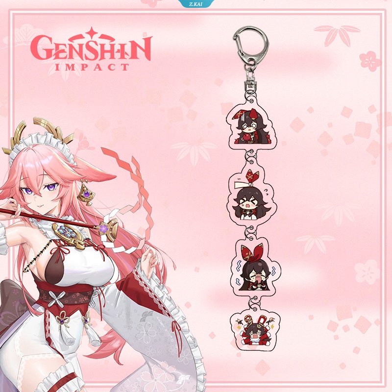 Genshin Impact String Keychain Hu Tao Venti Wanderer-Scaramouche Xiao Ganyu Zhongli Q Version 4 String Bag Charm Gantungan Kunci Siswa Charm [ZK]