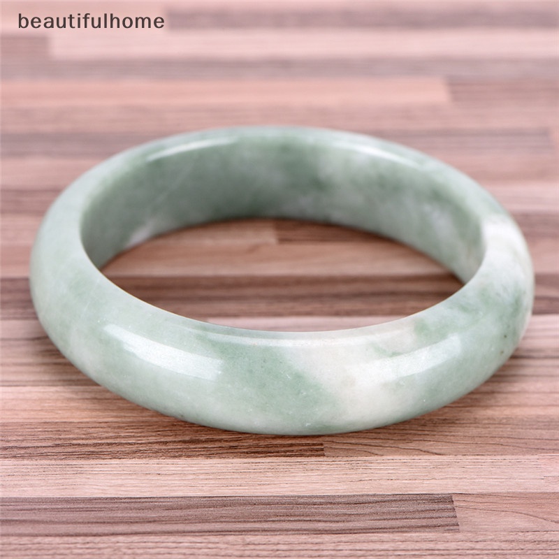 {beautifulhome} Gelang Bangle Permata Giok Hijau Alami Asli Elegan Perhiasan Handmade Fashion.