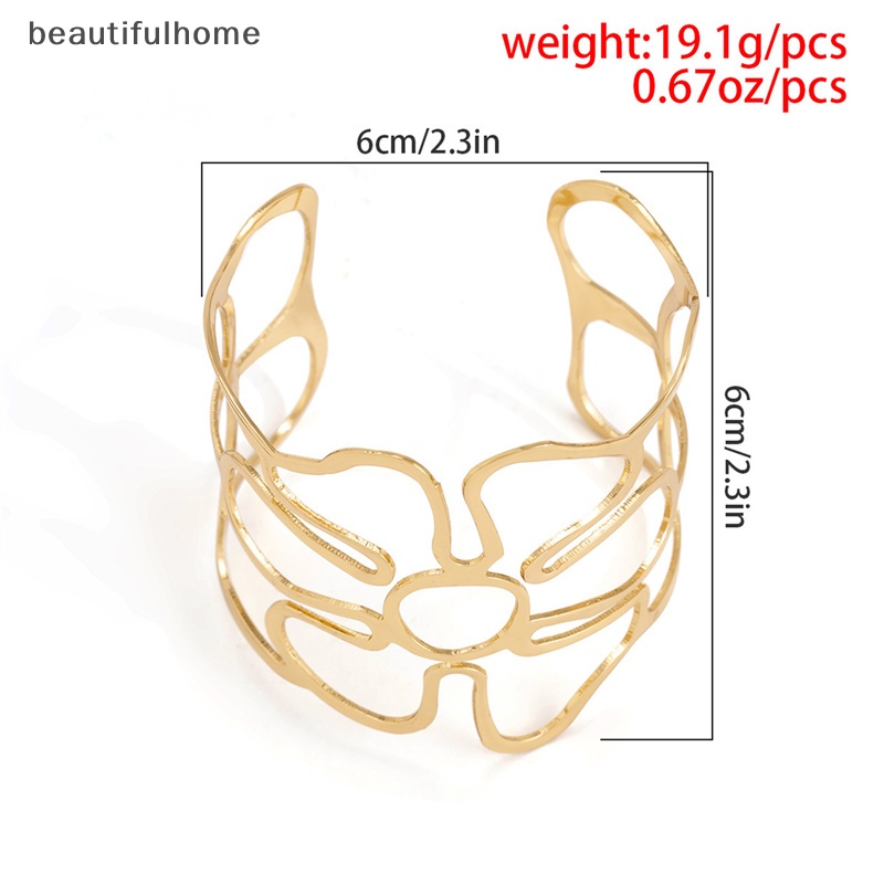 {beautifulhome} Gelang Bunga Berongga Bahan Metal Untuk Wanita Terbuka Dapat Disesuaikan Manset Lebar Gelang Pesta Pernikahan Perhiasan.