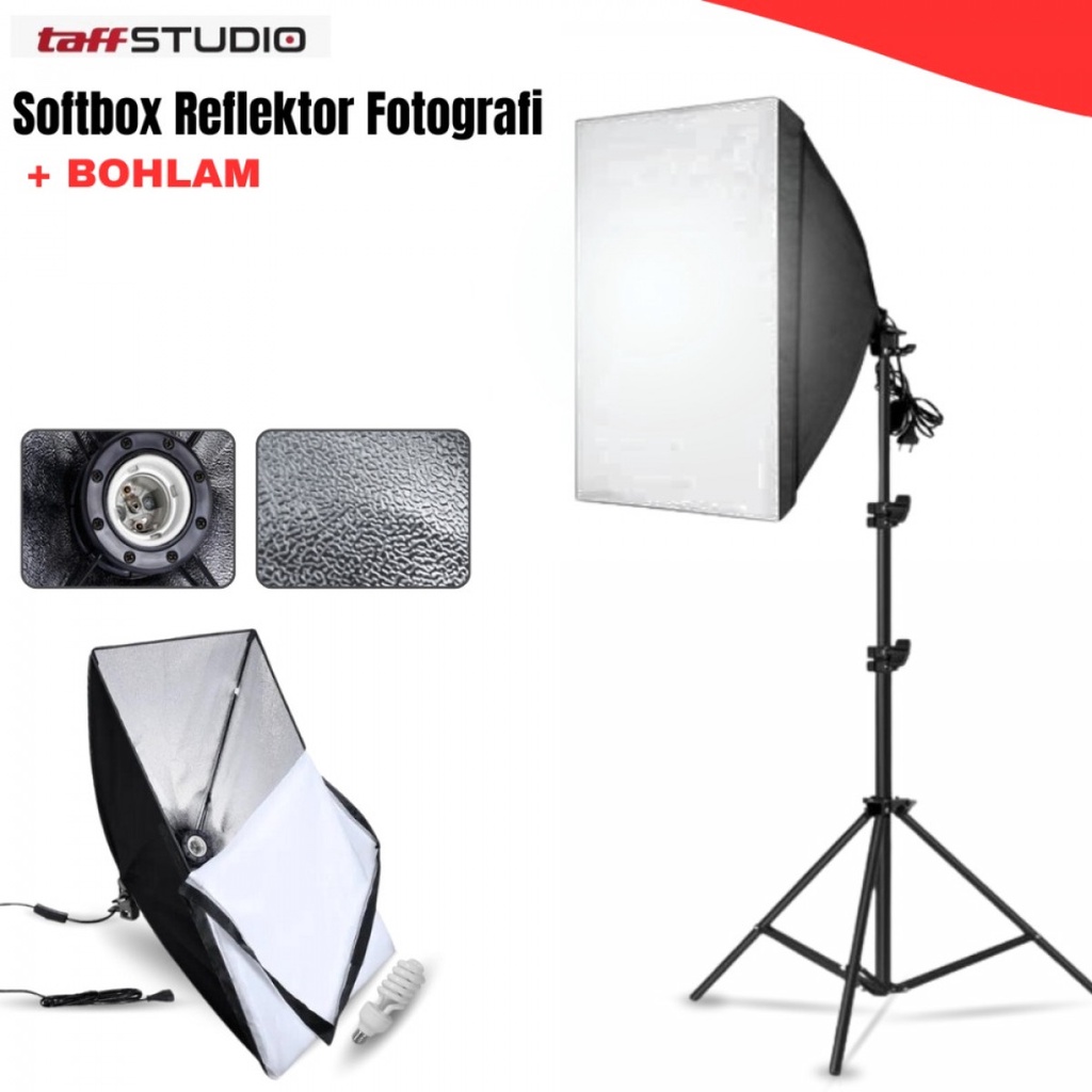 TaffSTUDIO Payung Tripod Softbox Reflektor Studio Fotografi + Bohlam