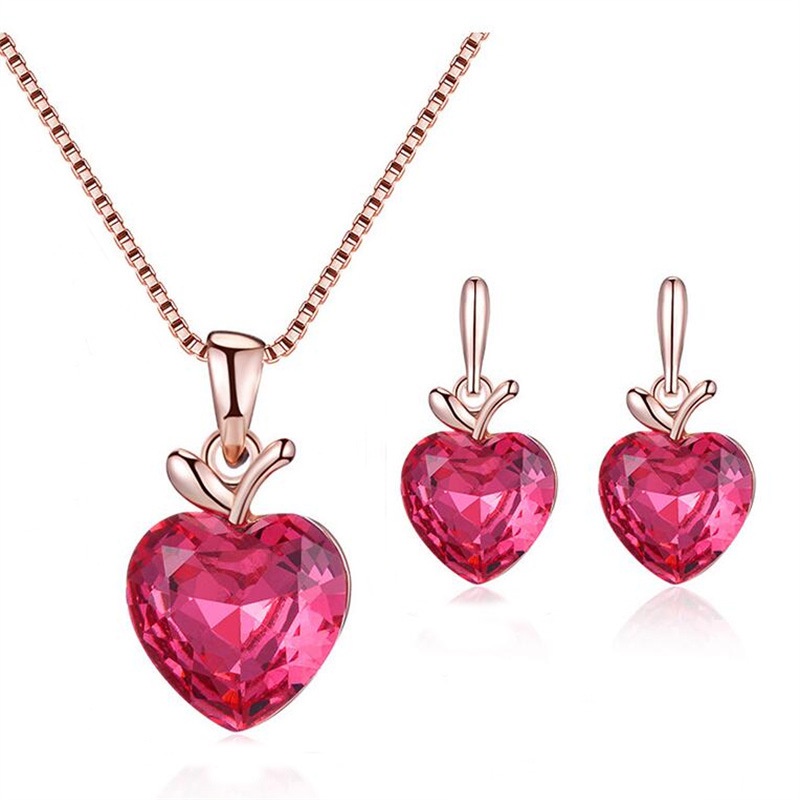 [FRA] Set Perhiasan Pengantin Peach Heart Apple Heart Pendant Kalung Anting Dua Potong Set