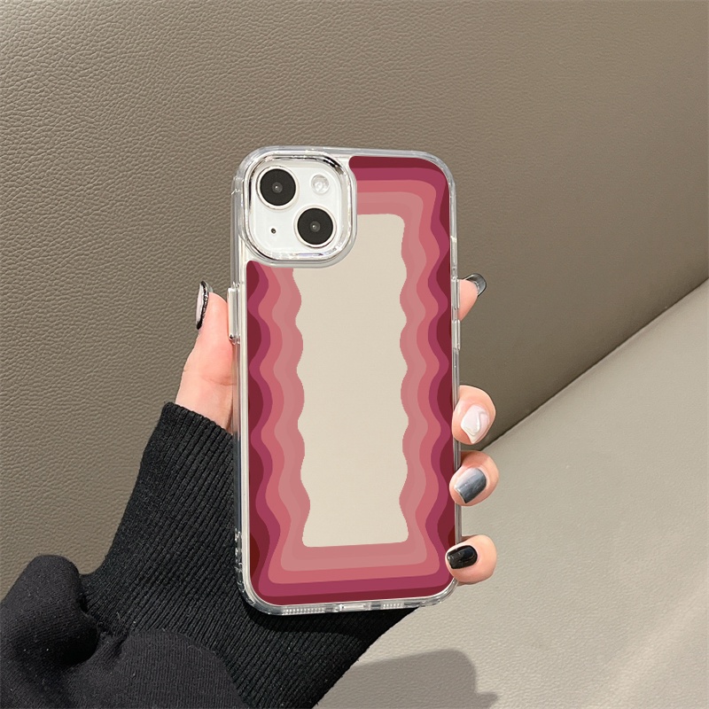 IPHONE Casing Ponsel Cermin Gelombang Pink Ungu Kompatibel Untuk Iphone11 12 13 14 12Pro 13Pro 14Pro Pro Max XR X XS Max Electroplating Tombol Perlindungan Mirror Cover