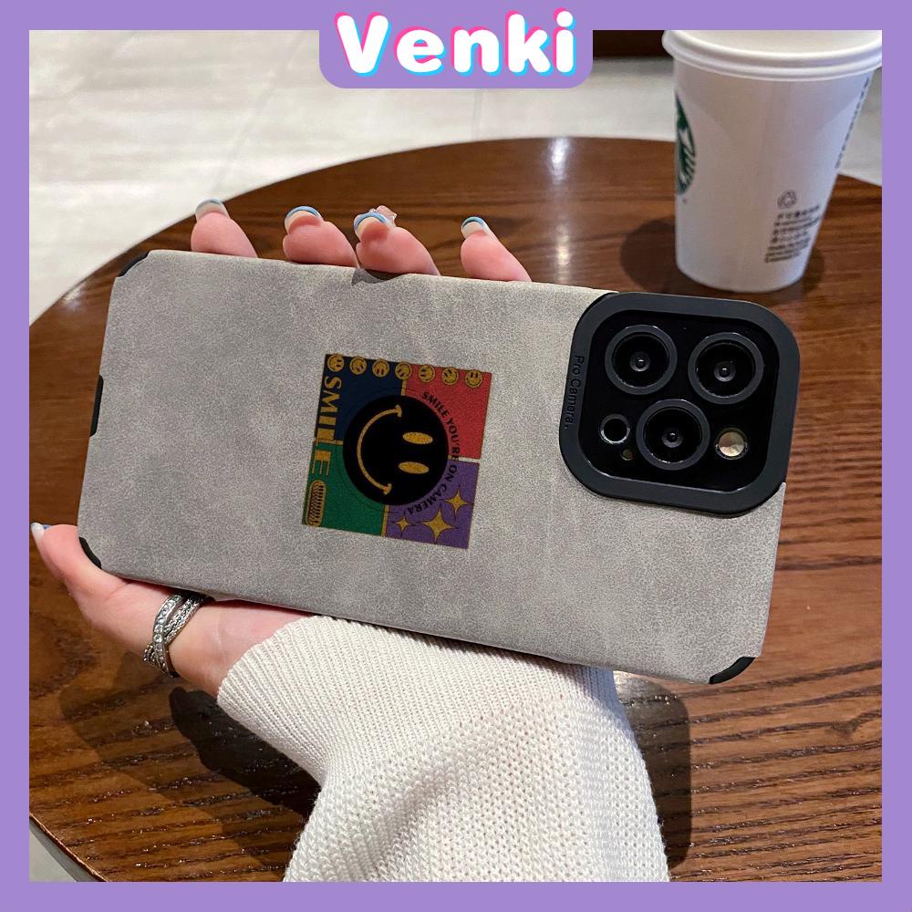 VENKI - Untuk iPhone 11 Case Leather Pupil Suede Case Soft Shockproof Phone Case Camera Simple Black Smile Kompatibel dengan iPhone 14 13 Pro max 12 Pro max xr xs 7Plus 8Plus