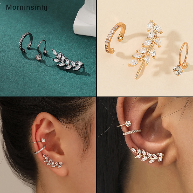 Mornin 3pcs/set Bohemian Fashion Halus Kristal Zirkon Telinga Manset Bungkus Stud Klip Anting Untuk Wanita Earrings Perhiasan Hadiah id