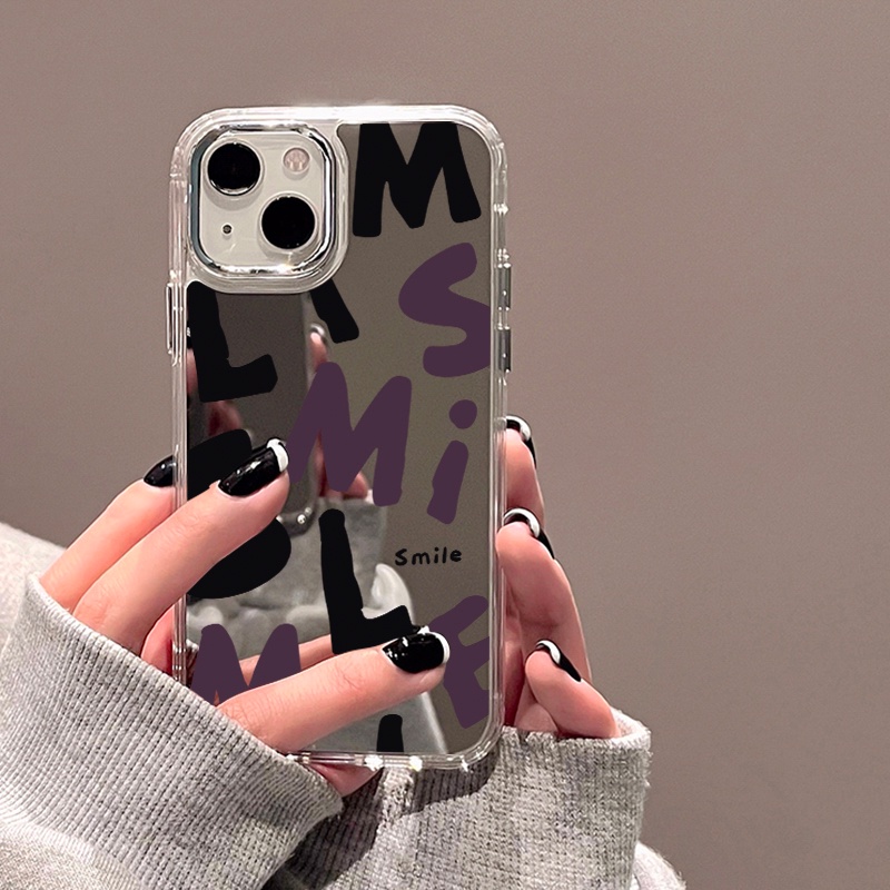 IPHONE Smile Words Mirror Phone Case Kompatibel Untuk Iphone11 12 13 14 12Pro 13Pro 14Pro Pro Max XR X XS Max Electroplating Tombol Perlindungan Mirror Cover