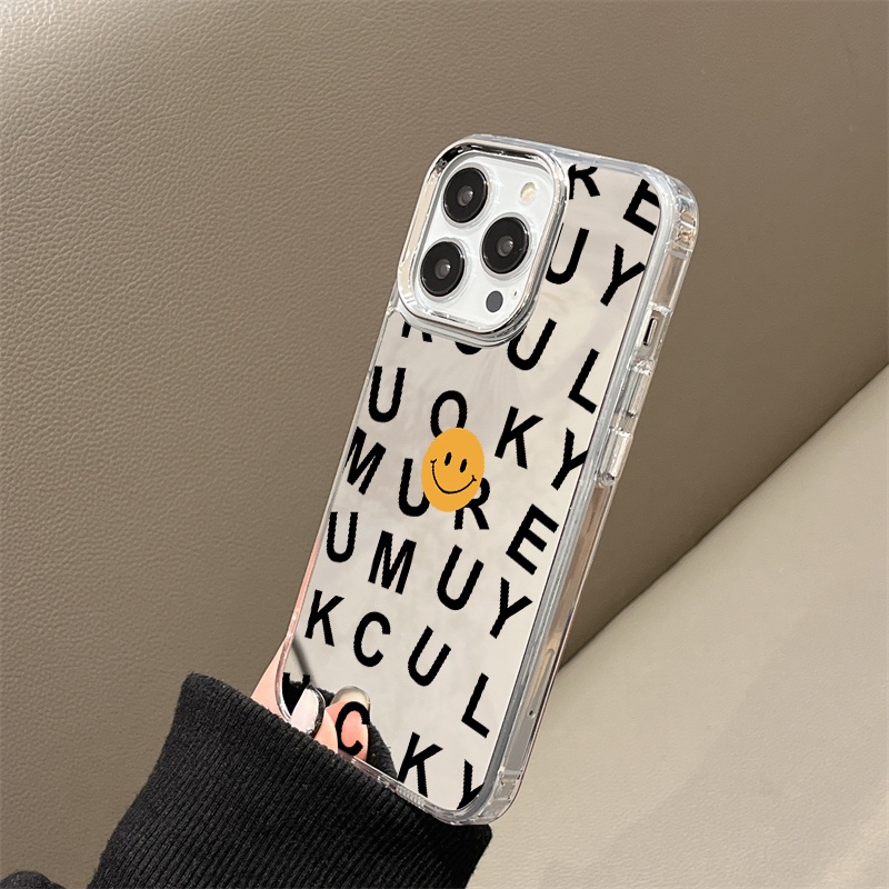 IPHONE Kata Kata Cermin Casing Ponsel Kompatibel Untuk Iphone11 12 13 14 12Pro 13Pro 14Pro Pro Max XR X XS Max Electroplating Tombol Perlindungan Mirror Cover