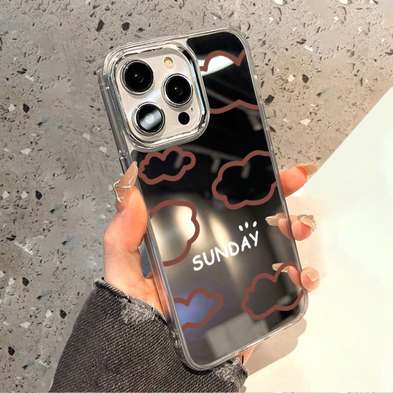 IPHONE Sunday Casing Ponsel Cermin Awan Merah Kompatibel Untuk Iphone11 12 13 14 12Pro 13Pro 14Pro Pro Max XR X XS Max Electroplating Tombol Perlindungan Mirror Cover