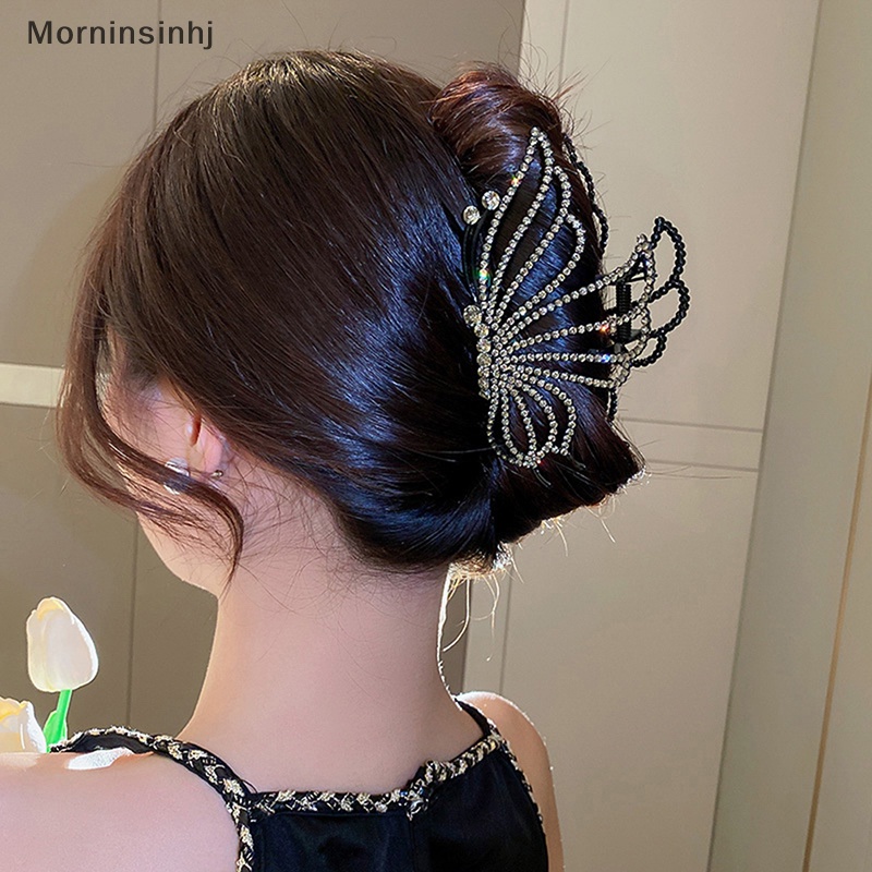 Mornin Vintage Hollow Butterfly Berlian Imitasi Claw Clip Besar Hair Grab Clip Untuk Wanita id