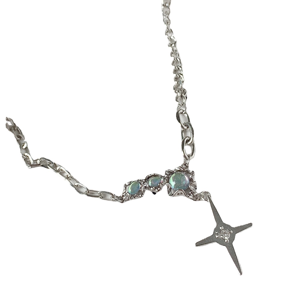 Mori Series ins Niche Moonstone Star Cross Necklace Desain Perempuan Merasa Berkelas All-Match Kalung Dinamis Laki-Laki