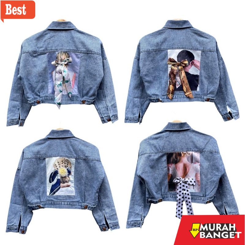 Jaket denim wanita terbaru- Jaket Jeans Dewasa Perempuan import Pita belakang 3D