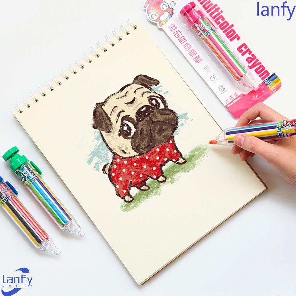 LANFY Multicolor Crayons Colorful Student Painting Pulpen Kantor Perlengkapan Sekolah Gaya Dorong Anak Pensil Warna