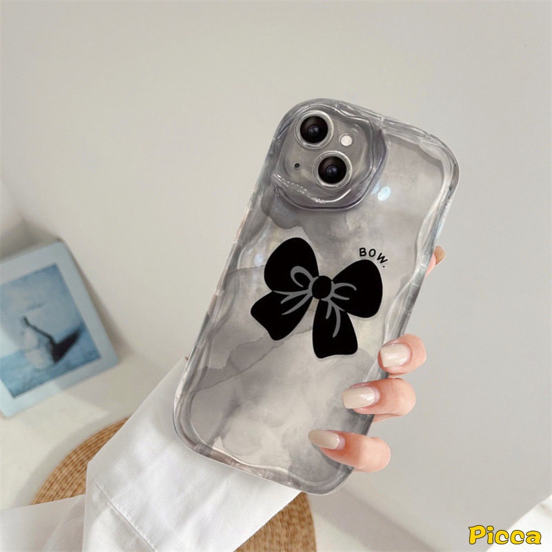 IPHONE Ins Korean Fantasy Butterfly Bow Smiley Flowers Case Kompatibel Untuk Iphone11 Pro Max XR 7Plus 6s 8 6 7 Plus 14 13 12 Pro Max X XS Max SE 2020 3D Wavy Curved Edge Glossy Cover