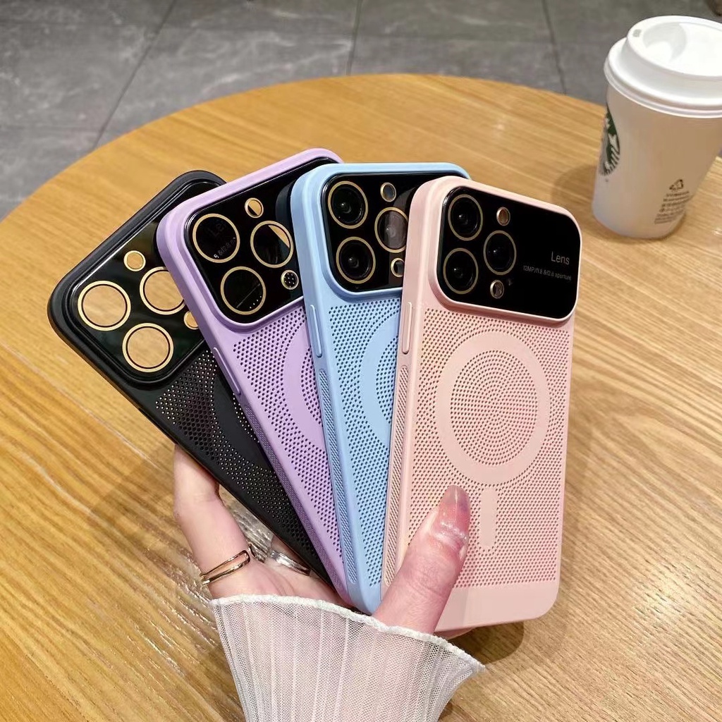 IPHONE Casing Ponsel Keras Magnetik Pendingin Dan Tahan Guncangan Cocok Untuk Iphone14 13 12 11 Pro Max Merek Baru Casing Pelindung Jendela Besar Mewah PC Pendingin Penutup Luar