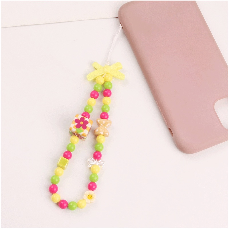 Handmade Manik-Manik Bulat Warna Campur Rantai Dengan 3D Bow Universal Phone Strap Untuk iPhone Untuk Samsung Untuk OPPO Untuk VIVO Untuk Huawei Untuk Redmi Untuk Xiaomi