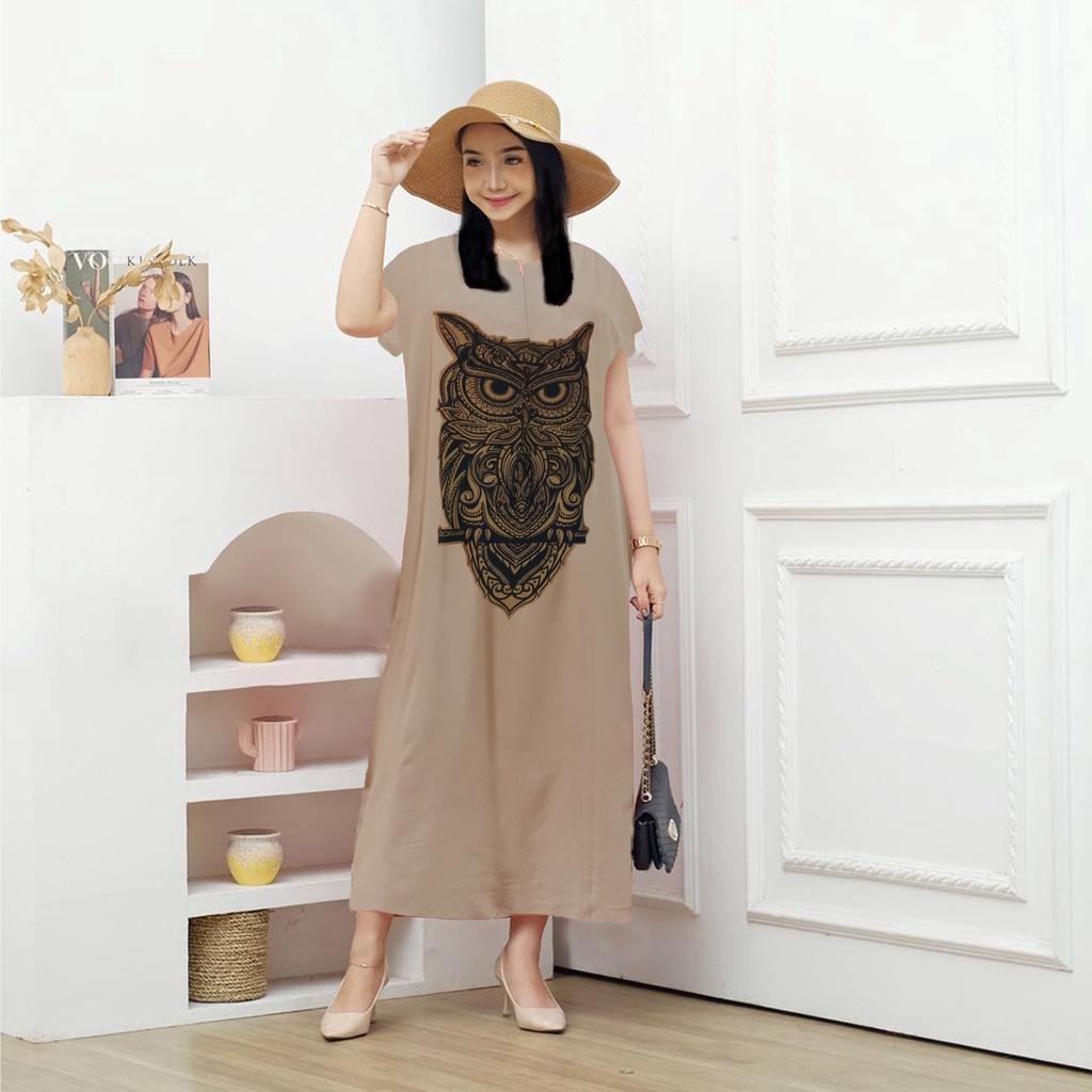 Long Dress Motif Owl LD120 Bahan Rayon Halus Vol 2 - Areabanca Store