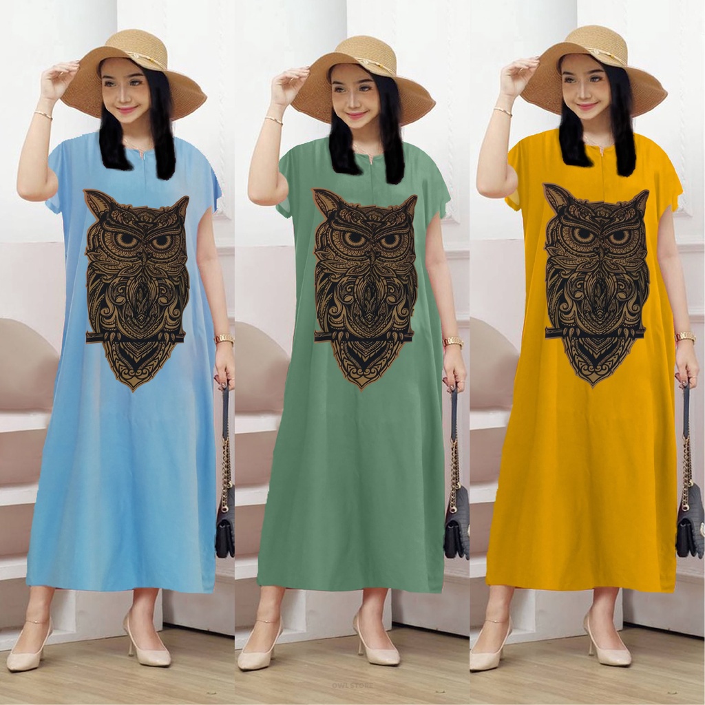 Long Dress Motif Owl LD120 Bahan Rayon Halus Vol 2 - Owl Store