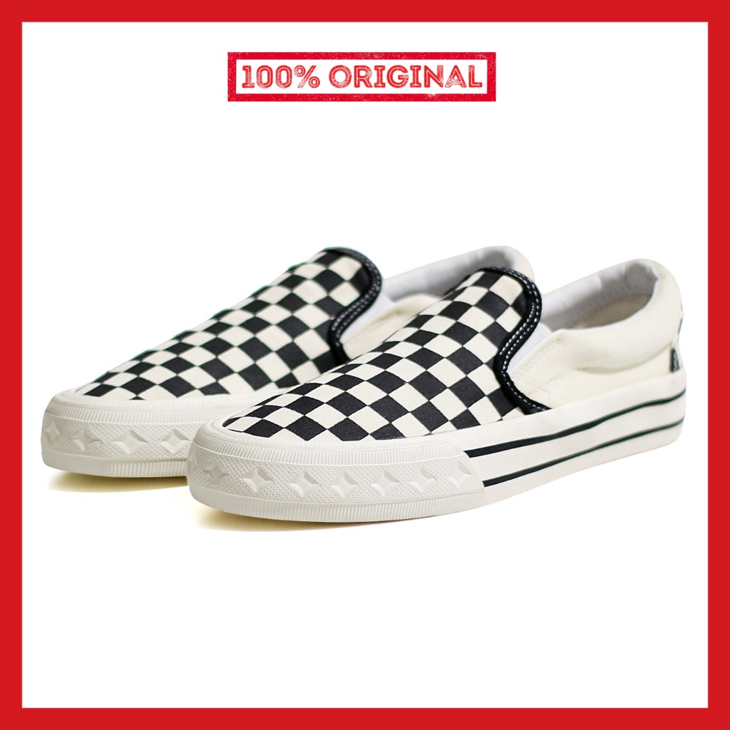 ORIGINAL - Sepatu Brand Lokal Kasual Pria Wanita No Brand Slip On Checkerboard Retro Classic