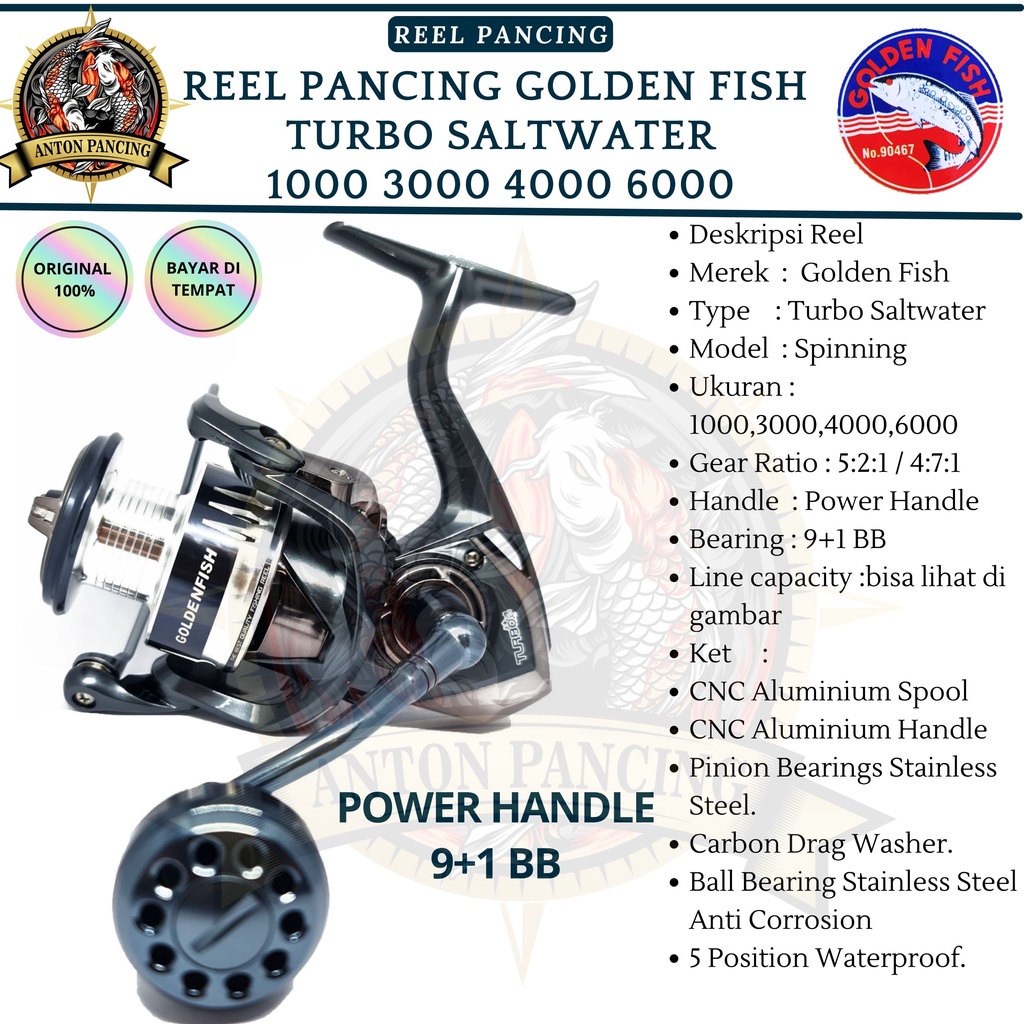 Reel POWER HANDLE SALTWATER GOLDEN FISH TURBO 1000-6000