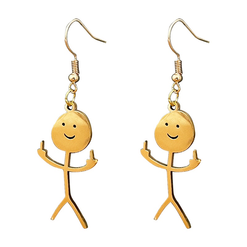 1pasang Stainless Steel Klavikula Lucu Kazuha Goth Pacar Karakter Lucu Doodle Man Earrings