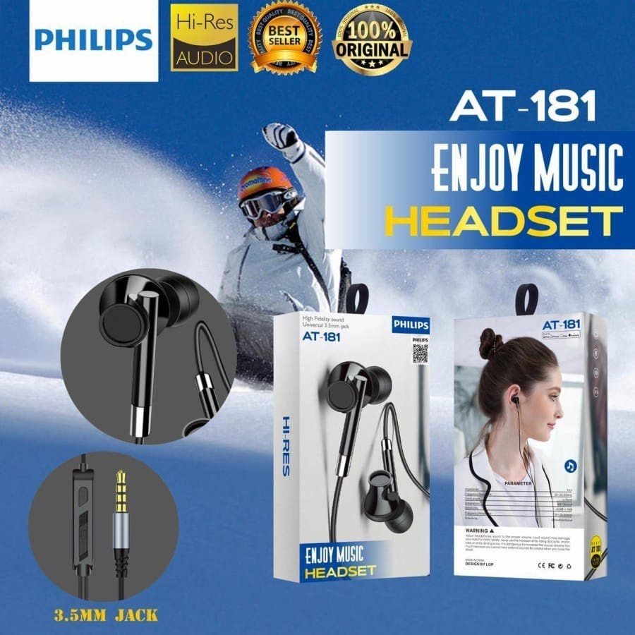 EARPHONE HF HANDSFREE EXTRA BASS PHILIPS  AT-181