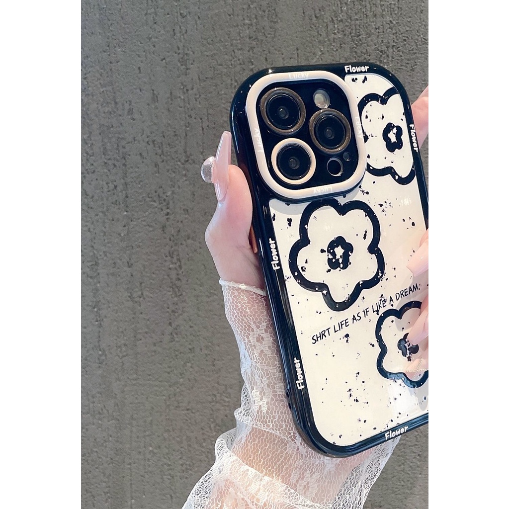 IPHONE Casing Ponsel Desain Bunga Hitam Garis Sederhana Semi Transparan Kompatibel Dengan Iphone12 13 14 11 Pro Max X Xs Max Xr Ggrtf