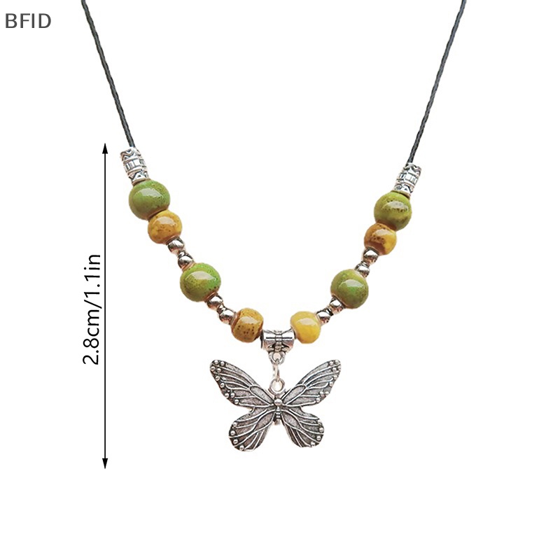 [BFID] Bohemian Vintage Butterfly Kalung Manik-Manik Keramik Liontin Dapat Disesuaikan Barang Curah [ID]