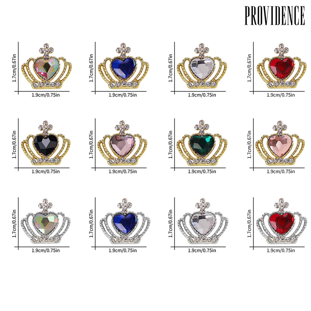 Providence 10 Pcs Shiny Love Heart Nail Rhinestone Multicolor Alloy Mahkota Kuku Charms Perhiasan Aksesoris