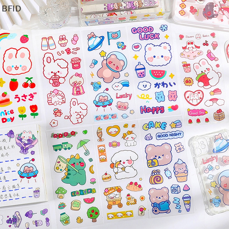 [BFID] 5lembar Kawaii Lucu Stiker Kartun Hewan Jurnal Stiker Tanpa Jejak Tahan Air Stiker Hias DIY Alat Tulis Perlengkapan Seni [ID]