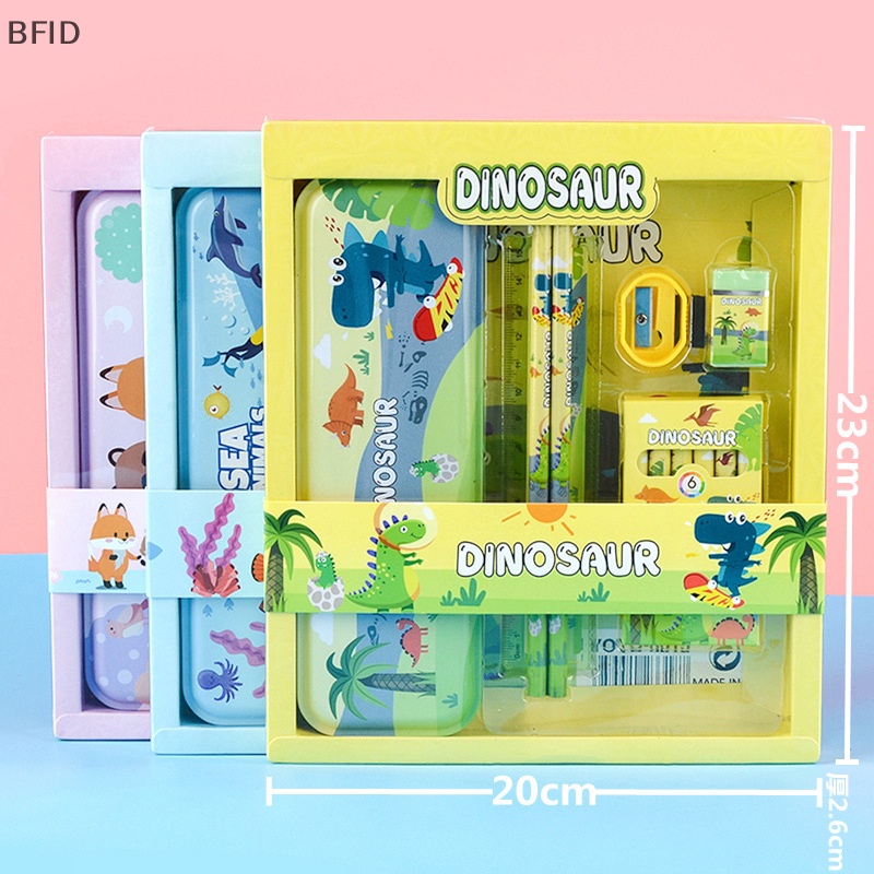 [BFID] 1set Kawaii Stationery Set Anime Pensil Case Crayon Penggaris Eraser Sharpener Perlengkapan Siswa Set Anak Hadiah Pesta Ulang Tahun [ID]