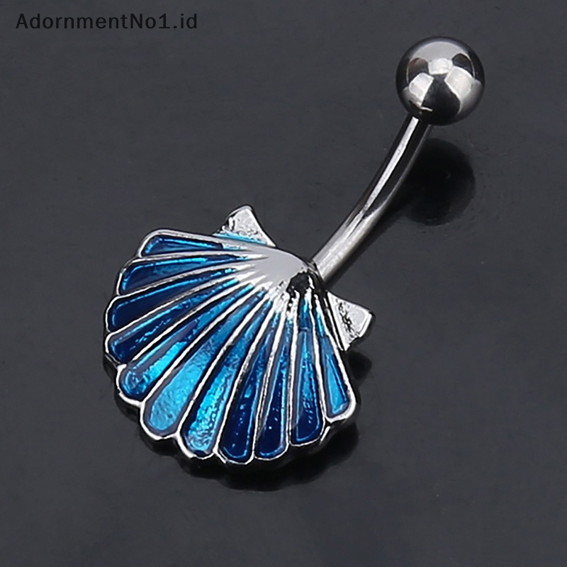 [AdornmentNo1] Kreatif perak biru Shell cincin perut baja Titanium kristal pusar cincin tubuh perhiasan untuk wanita Belly Ring