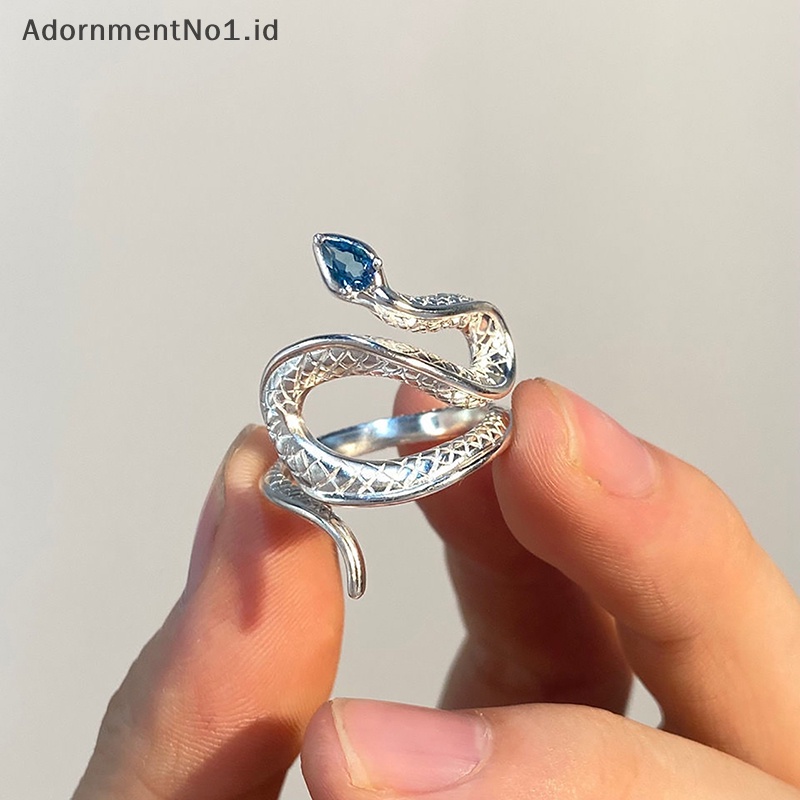 [AdornmentNo1] Gothic berlian imitasi terbuka ular cincin Adjustable hewan cincin reptil untuk pria wanita Fashion Punk cowok cewek hadiah perhiasan ulang tahun