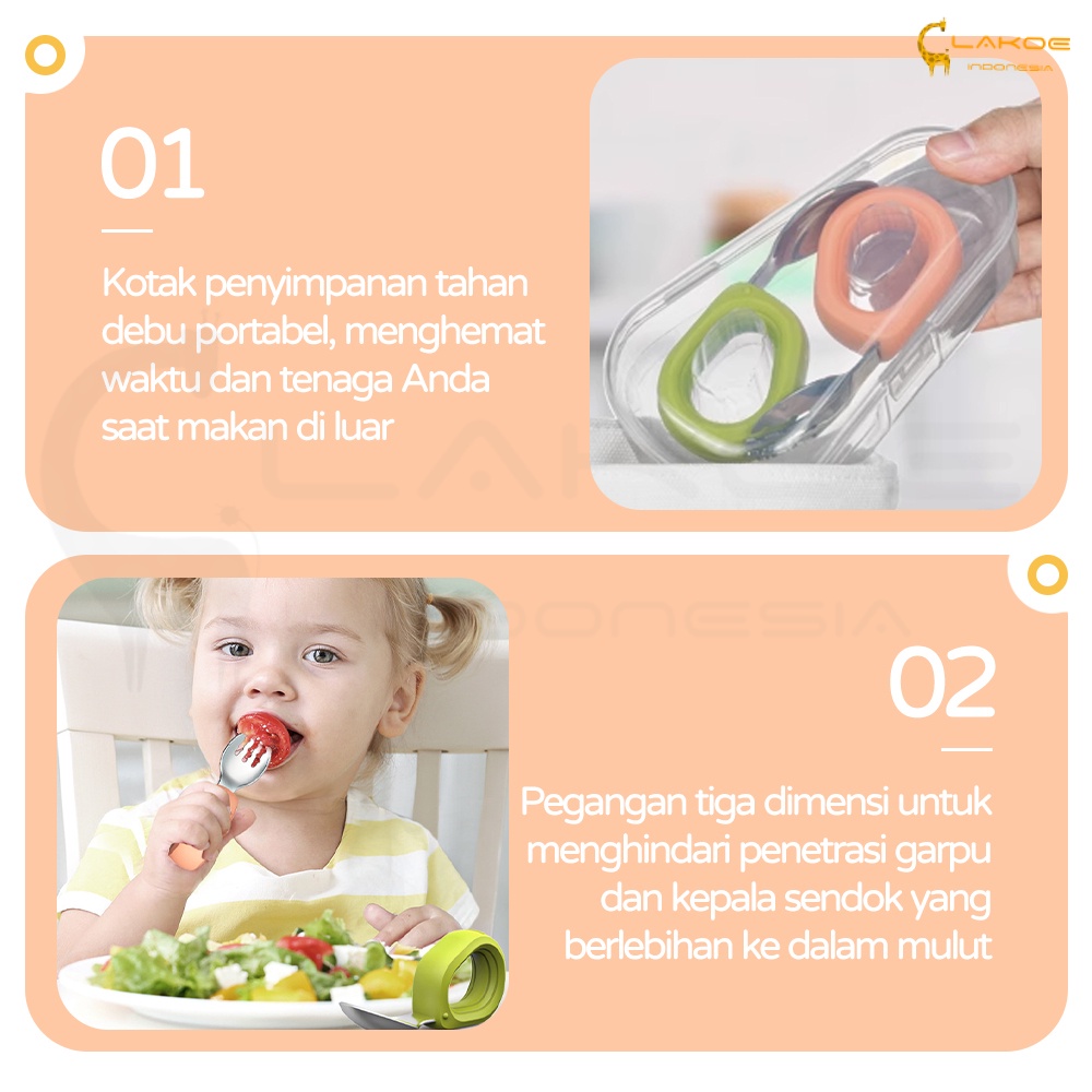 Lakoe Sendok Garpu set Anak Stainless Steel/Training Baby Spoon/ Sendok Belajar Makan Bayi dan kotak