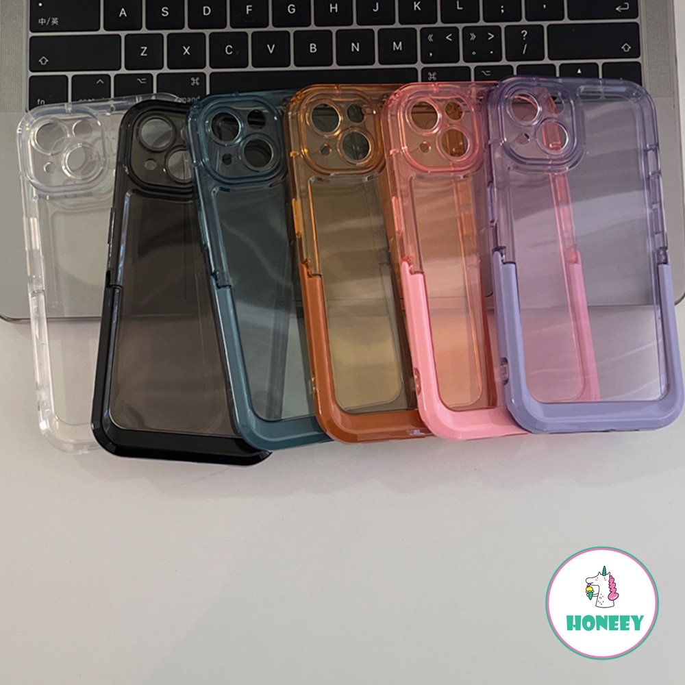 Invisible Folding Holder Camera Lens Ring Stand Transparent Phone Case For iPhone 11 12 13 14 Pro Max Soft Candy Back Cover