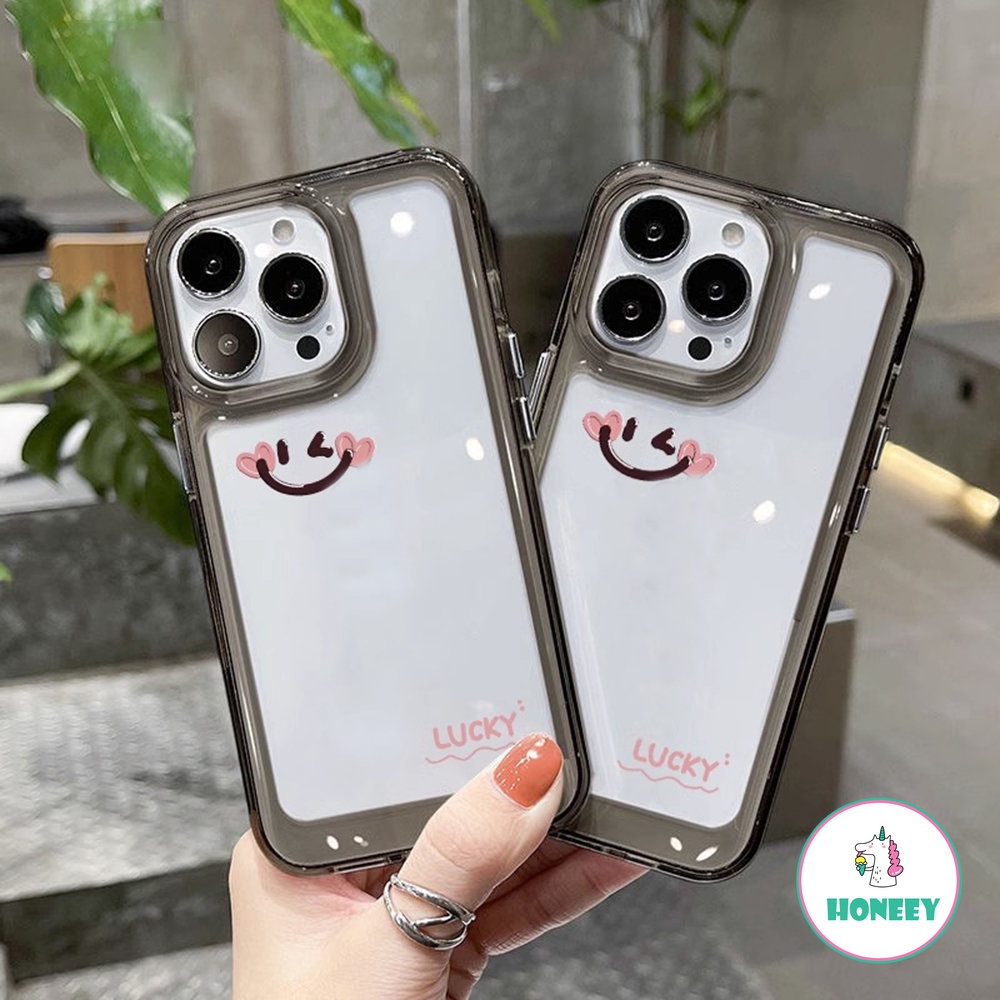 IPHONE Ins Simple Smiley Phone Case Kompatibel Untuk Iphone14 11 12 13 Pro Max XR XS 7Plus 8Plus Akrilik Bening Tahan Guncangan Penutup Belakang