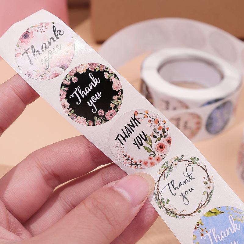 500pcs Round Floral Wreath Thank You Stickers/ Label Penyegelan Bunga Berperekat Untuk Kartu Amplop Gift Box Decor