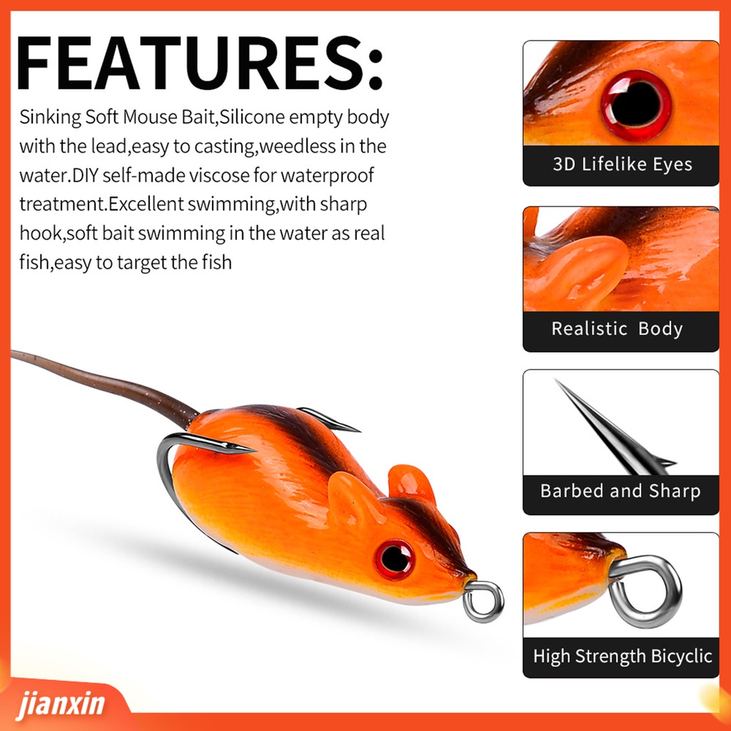 (In Stock) 5cm 9g Silikon Umpan Tikus Fleksibel Tajam Kait Umpan Tikus Dengan Kait Ganda Aksesori Memancing