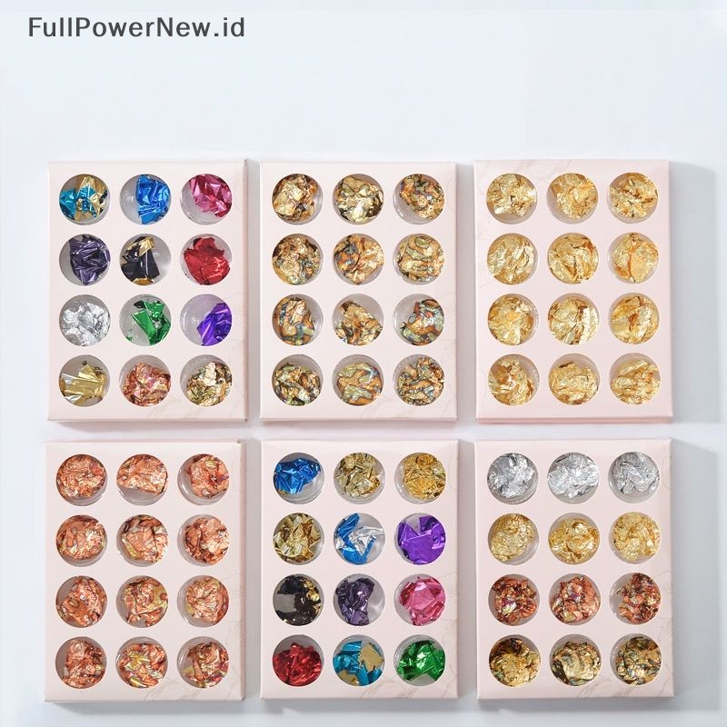 Power 12grids /Box Irregular Gold Silver Foil Paper Nail Glitter Alat Dekorasi Kuku ID