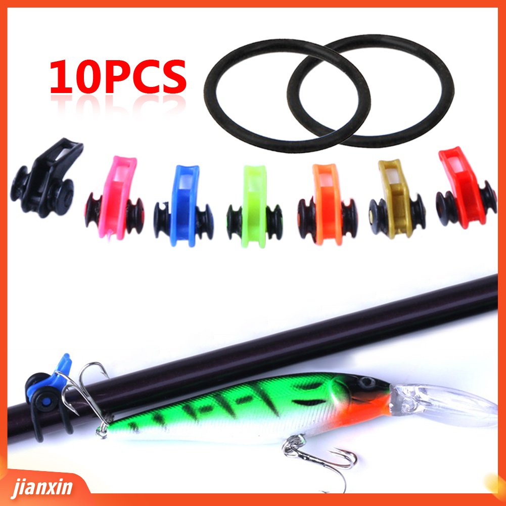 (In Stock) 10Pcs Pengait Tongkat Pancing Adjustable Keeper Lure Umpan Jig Holder Dengan Cincin Karet