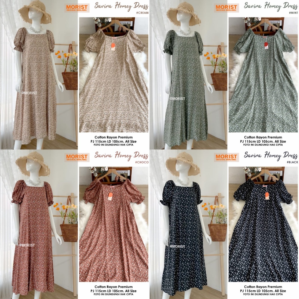 Savira Homey Dress (Choco,Black,Mint,Cream) ORI MORIST | Ld105 Cotton Rayon Premium