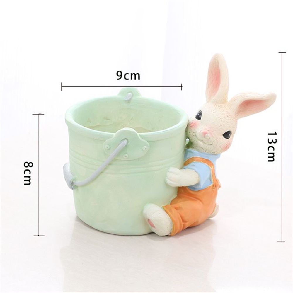 ღ Cute Fun Rabbit Shape Flowerpot Creative Bunny Resin Pot Bunga Pot Wadah Penyimpanan Desktop Dekorasi Desktop Kreatif