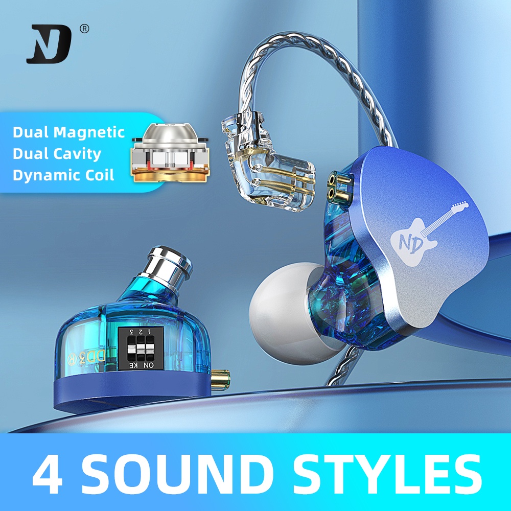 Nd DD3 HIFI In Ear Monitor Earphone Adjustable Shaped Dynamic Noise Cancelling Earbuds Adjustable Tone Olahraga Lari Earbuds