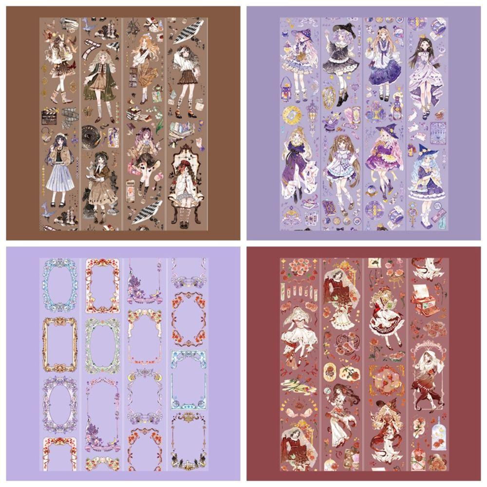 LANFY Tape Kolase Seri Gadis Ajaib, Masking Tape Koleksi Peri Buatan Tangan, Kerajinan Tangan Kawaii DIY Tahan Air Aesthetic Untuk Dekorasi Album