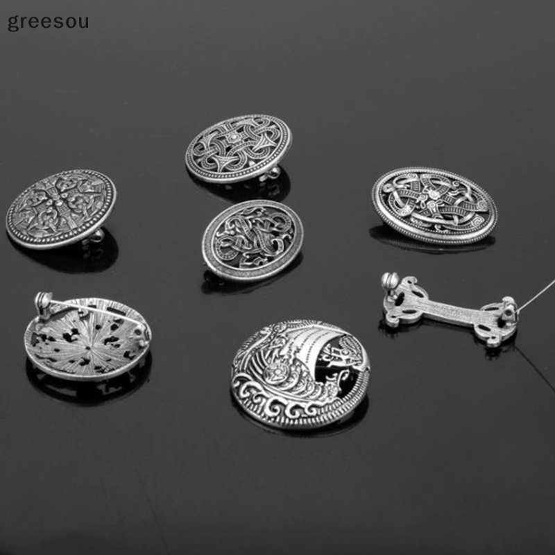 Greesou 1PC Viking Pertengahan Perisai Bros Pin Jubah Selendang Pin Celtic Norse Jewellery ID