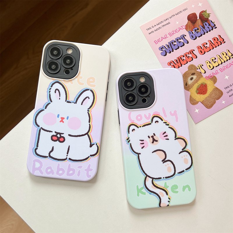 Lovely Kitty Bunny Hard Plastic Case HP iP iPhone 12 13 14 Pro Max 11 2in1 FTD Casing Apple