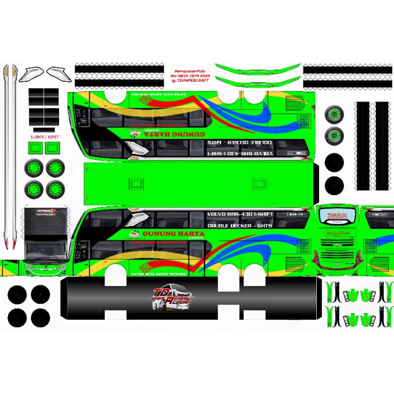 Lembaran Pola Papercraft Bus Gunung Harta SDD Voyeger Skala 1:50