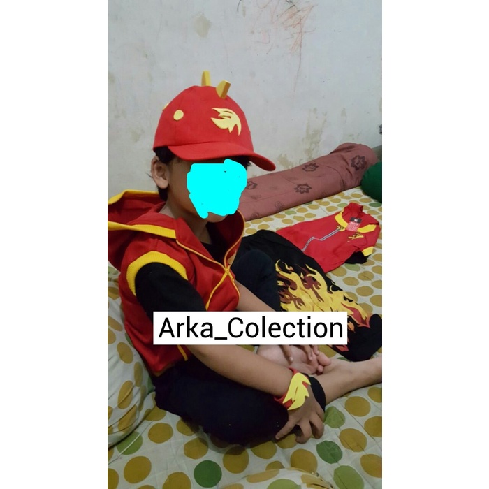 Paket Boboiboy Api (baju+celana+topi+gelang) ORIGINAL