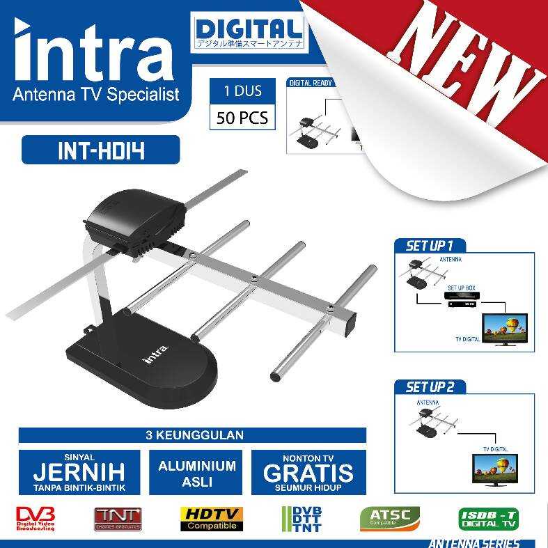 Antena TV Digital Indoor Booster Intra HD14 Super Jernih Antenna Teve Led UHF VHF Paling Bagus Anten